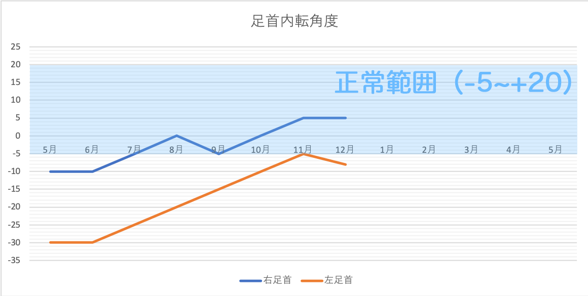 足首内転角度の計測グラフ